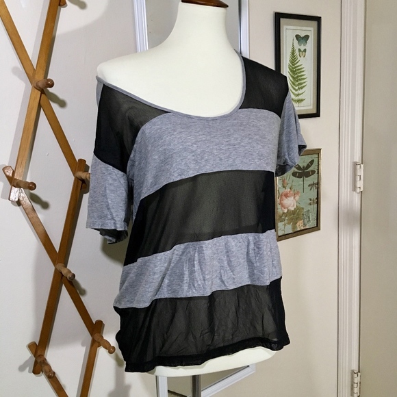 BRANDY MELVILLE Black Mesh Oversize Tee Size Small - Picture 2 of 5
